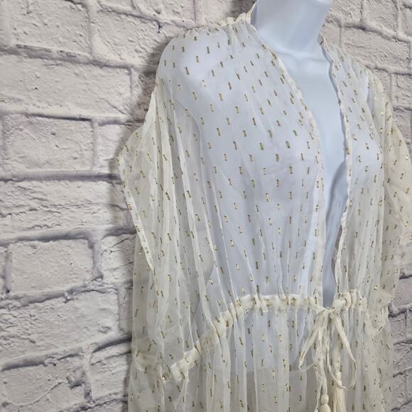 NWT LC Lauren Conrad Sheer Cover Up Duster One Size Ivory Gold Drawstring Waist - Picture 4 of 12